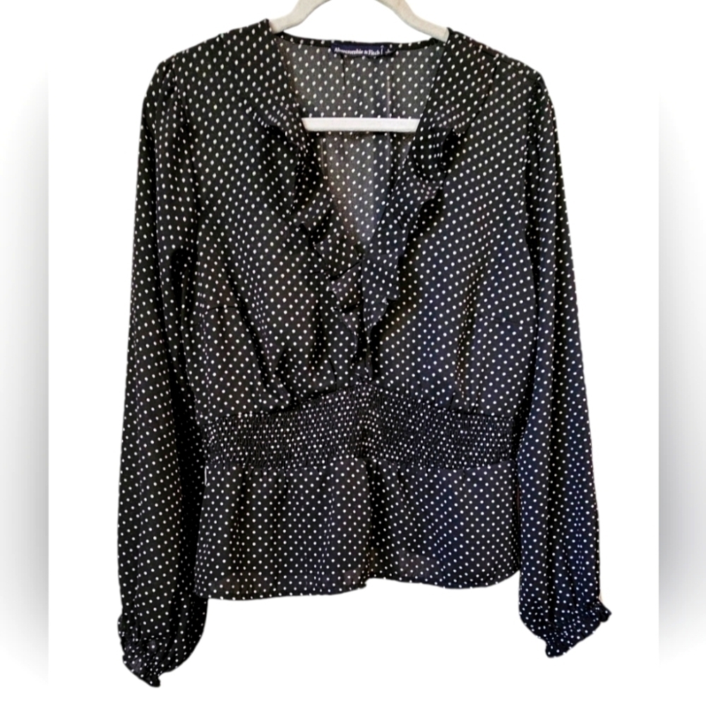 Abercrombie and Fitch polka dot blouse with ruffled deep vee neck